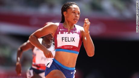 Allyson Felix of Team United States competes in round one of the Women&#39;s 400m heats.
