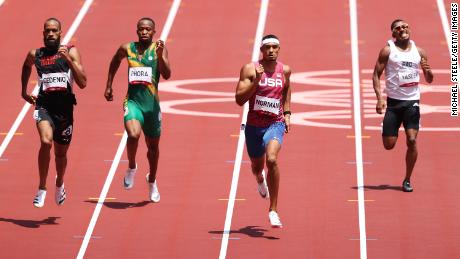 Machel Cedenio of Team Trinidad And Tobago, Thapelo Phora of Team South Africa, Michael Norman of Team United States and Taha Hussein Yaseen of Team Iraq compete in round one of the Men&#39;s 400m heats.
