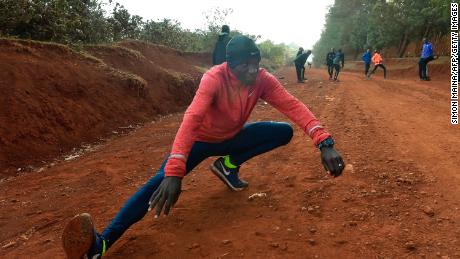 Kipchoge participates in a training session near Eldoret in March 2017.