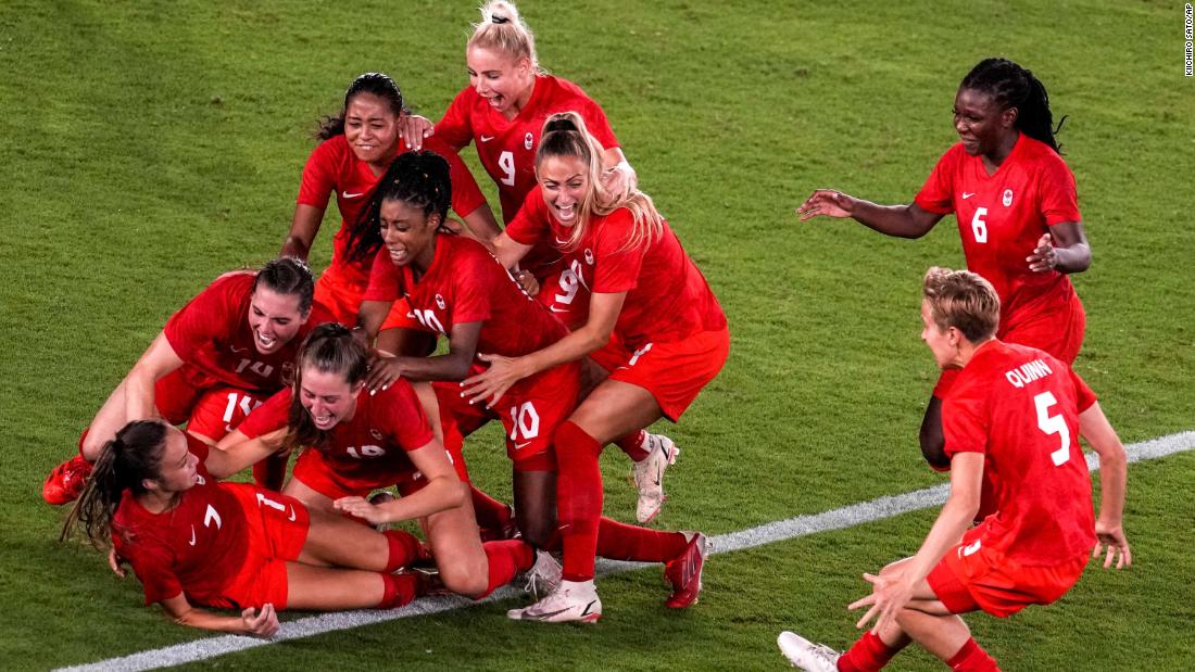 Teammates mob Canada&#39;s Julia Grosso after she scored the winning penalty in the shootout against Sweden on August 6. The gold-medal match was tied 1-1 after extra time, so a shootout had to decide the winner. It is &lt;a href=&quot;https://www.cnn.com/world/live-news/tokyo-2020-olympics-08-06-21-spt/h_0a52c11c018e696baded3777427d393a&quot; target=&quot;_blank&quot;&gt;Canada&#39;s first gold medal in women&#39;s football.&lt;/a&gt;