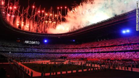 Fireworks are lit to end the Tokyo 2020 Olympic Games on August 8.
