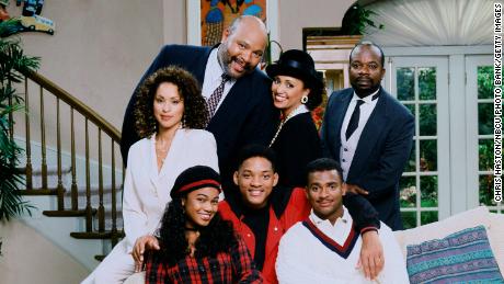 Tatyana Ali, Will Smith, Alfonso Ribeiro, Karyn Parsons, James Avery, Daphne Reid and Joseph Marcell in &quot;The Fresh Prince of Bel-Air.&quot;