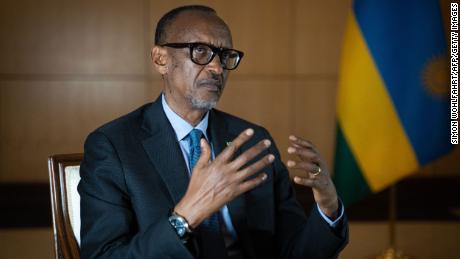 Rwanda&#39;s President Paul Kagame speaks during an interview with international media at the presidency office in Kigali, on May 28, 2021.