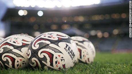 Official match balls are seen ahead of The Rugby Championship and Bledisloe Cup match between the All Blacks and the Wallabies.
