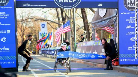McFadden finished first in the women&#39;s wheelchair category of the 2019 New York City Half.
