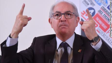 Member of an opposition delegation sent by Venezuela's self-proclaimed interim President, former mayor of Caracas and founder of the Fearless People's Alliance party, Antonio Ledezma speaks during a press conference on  February 12, 2019 in Rome. - The delegation, who met with Italys Interior Minister and deputy PM Matteo Salvini on February 11, also met at the Vatican with a top official who is Venezuelan, Monsignor Edgard Pena. Juan Guaido, who heads Venezuela's opposition-controlled National Assembly, last month declared himself interim president, sparking a standoff with President Nicolas Maduro. (Photo by Tiziana FABI / AFP)        (Photo credit should read TIZIANA FABI/AFP via Getty Images)