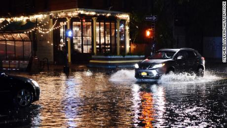 Storm Ida causes flooding in the Ditmas Park neighborhood of Brooklyn, New York City, on Wednesday. 