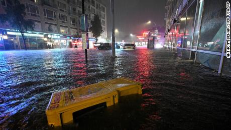 Stalled cars caught in a flash flood near Queens Boulevard in the New York City borough of Queens on September 1, 2021
