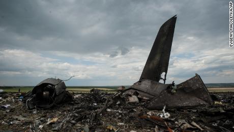 Remnants of a downed Ukrainian army aircraft lie near Luhansk, Ukraine, in June 2014. Ukrainian officials said it was shot down by pro-Russian separatists, killing all 49 service personnel on board.