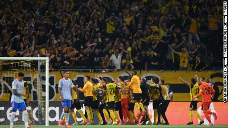 Young Boys celebrate after scoring the winning goal.