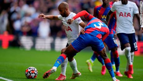 Tottenham&#39;s Lucas Moura dribbles against Crystal Palace in the two teams&#39; Premier League game on September 11. 