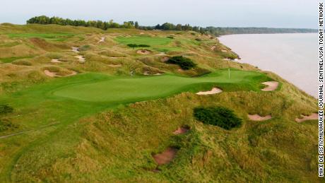 The par 3 12th hole at Whistling Straits.
