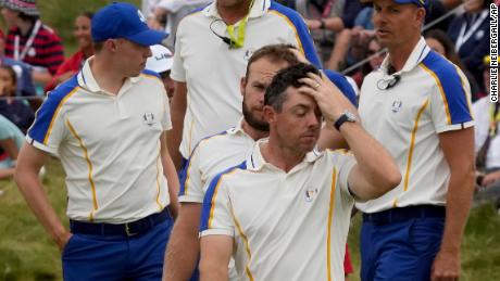 McIlroy reacts after Europe&#39;s loss to the US at the Ryder Cup.