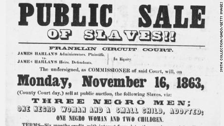 A poster advertising a slave sale in 1863 in Frankfort, Kentucky.