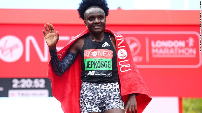 Kenya's Joyciline Jepkosgei races to victory in women's London Marathon