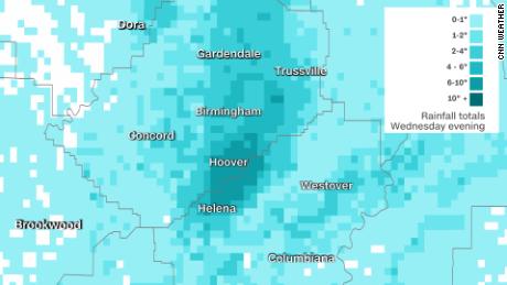 Radar indicates the heaviest rain fell south of Birmingham from Wednesday evening to Thursday morning.