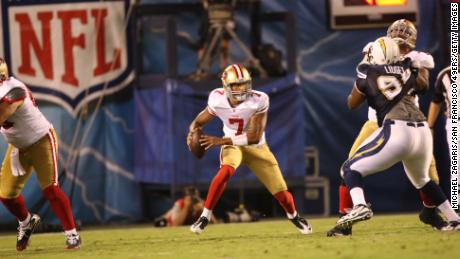 Kaepernick scrambles during the game against the San Diego Chargers in 2011.