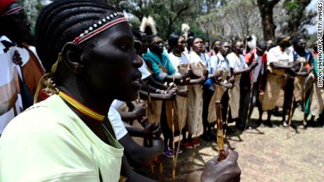 Members of Sengwer community living in Embobut forest gather to march to the office of the President Uhuru Kenyatta.