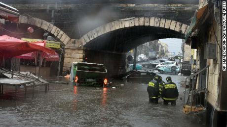 Submerged car under in Catania, Sicily Island, Italy, 26 October.