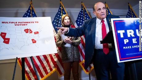 Rudy Giuliani, attorney for President Donald Trump, conducts a news conference at the Republican National Committee on lawsuits regarding the outcome of the 2020 presidential election on Thursday, November 19, 2020.