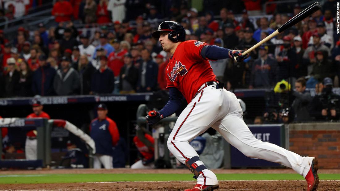 Austin Riley of the Braves hits an &lt;a href =&quot;https://www.cnn.com/sport/live-news/world-series-2021-braves-astros-game-3/h_0f8bb292a5b43a4517a20ecba4c2a510&quot; target =&quot;_空欄&amquotot;&gt;RBI double&alt;lt;/A&gt; during the third inning.