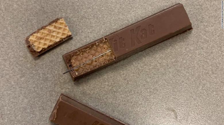 Police warn parents to check their children's candy after a sewing needle is found in a Kit Kat bar