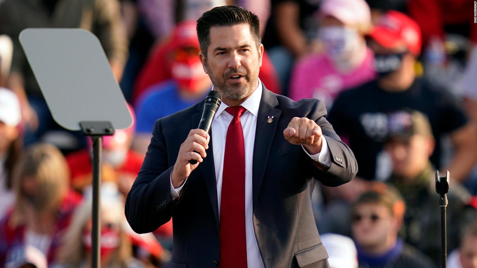 Pennsylvania Republican congressional candidate Sean Parnell speaks ahead of a campaign rally with President Donald Trump Tuesday, Sept. 22, 2020 in Moon Township, Pennsylvania.