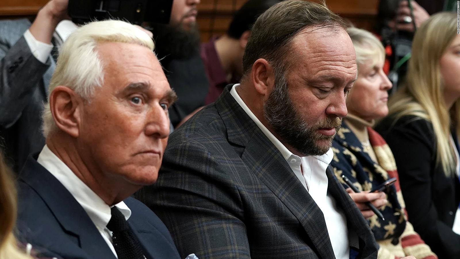 WASHINGTON, DC - DECEMBER 11: Longtime informal adviser to President Trump Roger Stone and Alex Jones of Infowars attend the testimony of Google CEO Sundar Pichai before the House Judiciary Committee at the Rayburn House Office Building on December 11, 2018 in Washington, DC. The committee held a hearing on