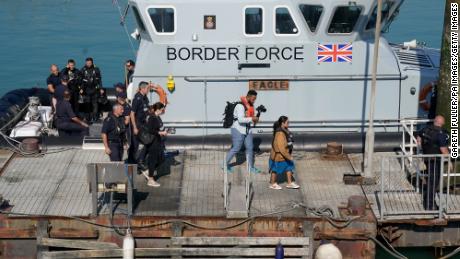 Priti Patel is pictured during a visit to the Border Force facility in Dover, Kent, 在九月.