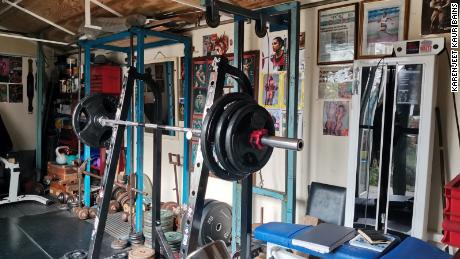 Bains&#39; home gym includes equipment built by her father. 