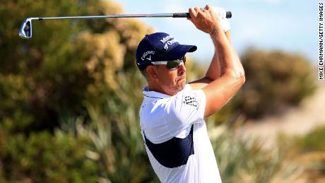 Stenson hits his tee shot on the second hole during the first round of the Hero World Challenge.