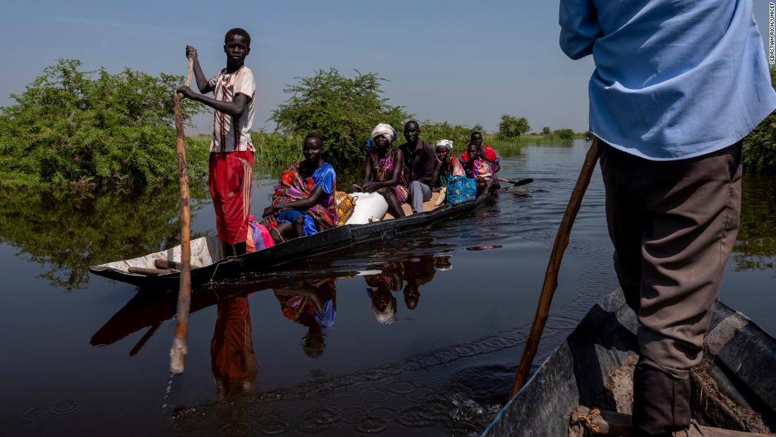 People in Bentiu, South Sudan, have had to learn new skills -- such as building canoes and rafts -- to navigate through sometimes treacherous waterways. Some canoes are built out of plastic oil drums cut in half and stuck together with whatever people can find.