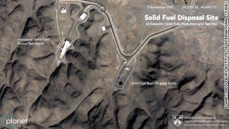 Satellite image captured on November 2 shows the facility is operating a &quot;burn pit&报价; to dispose of solid-propellant leftover from the production of ballistic missiles. 