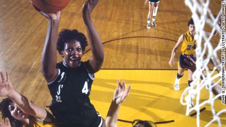 Lusia Harris playing in a Delta State game against LSU in 1977