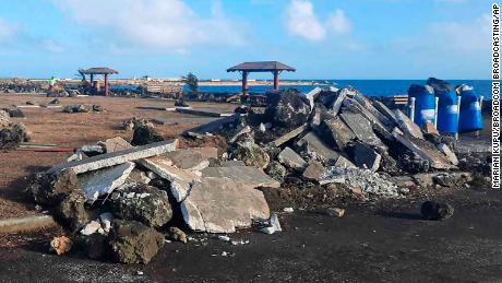 A damaged area in Nuku&#39;alofa, Tonga, op Januarie 20, 2022. 