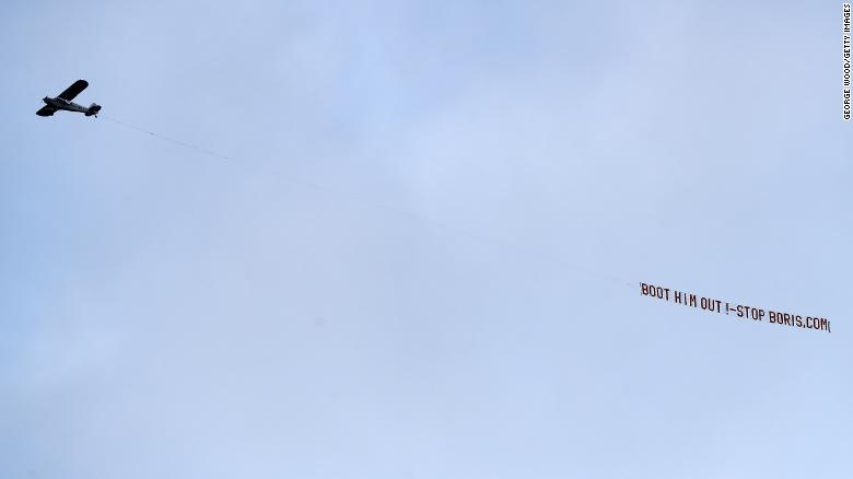 'Stop Boris': Banners protesting UK PM Boris Johnson flown over Premier League games
