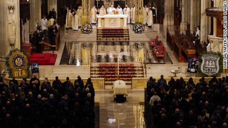 Cardinal Timothy Dolan presides over the funeral service for NYPD Officer Jason Rivera inside St. Patrick&#39;s Cathedral on January 28, 2022, in New York.