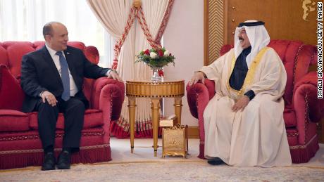 Israeli Prime Minister Naftali Bennett meets with the King of Bahrain in Manama on Tuesday.