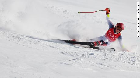 Shiffrin crashes during the giant slalom on February 7.