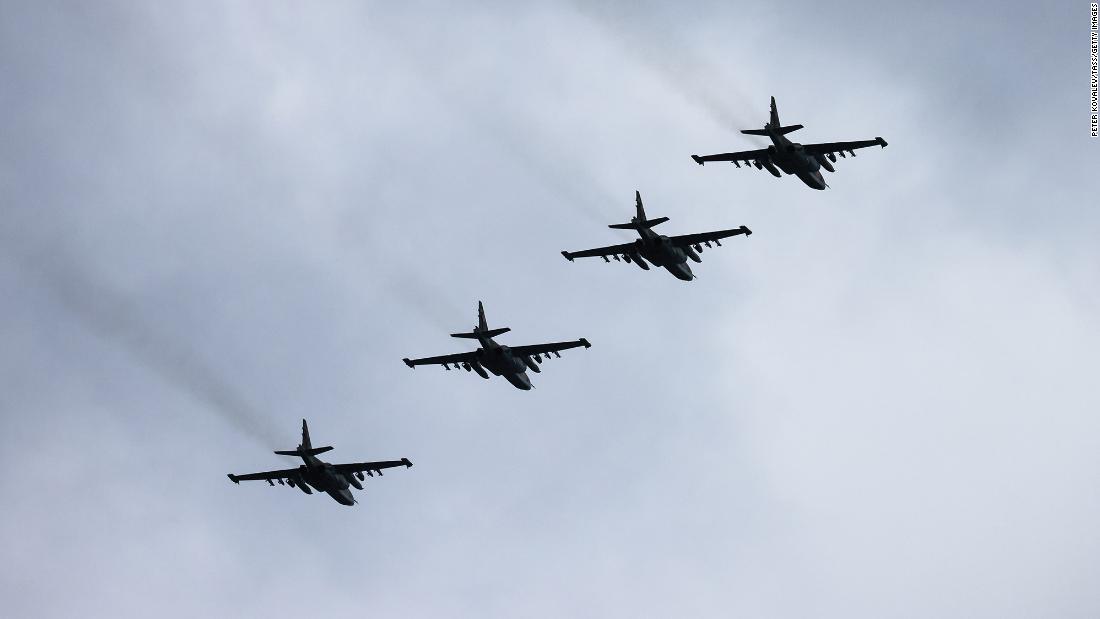 Fighter jets fly over Belarus during a joint military exercise the country held with Russia on February 19.