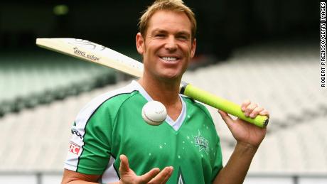 Warne poses for photos after speaking to the media during a Melbourne Stars Twenty20 Big Bash League announcement on November 8, 2011.