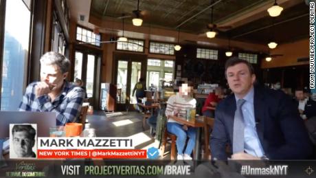 Screen shot from Project Veritas video that features the group&#39;s leader James O&#39;Keefe (R) and the New York Times&#39; Mark Mazzetti.