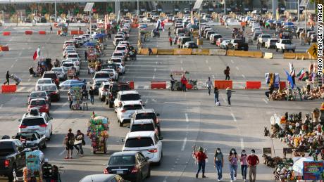 Vehicles are lined up at the San Ysidro Port of Entry to cross into the United States on March 21.