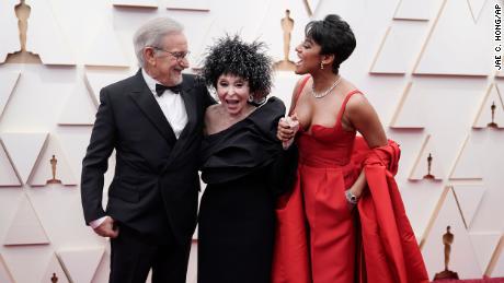 Steven Spielberg, from left, Rita Moreno and Ariana DeBose arriving at the Oscars.