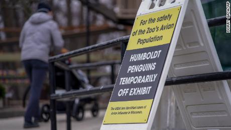 A sign is seen at the Milwaukee County Zoo showing the bird exhibits are closed to protect against bird flu on April 5.