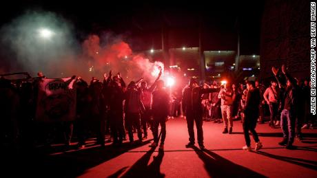 PSG supporters celebrated their club&#39;s 10th Ligue 1 title outside the Parc des Princes stadium.