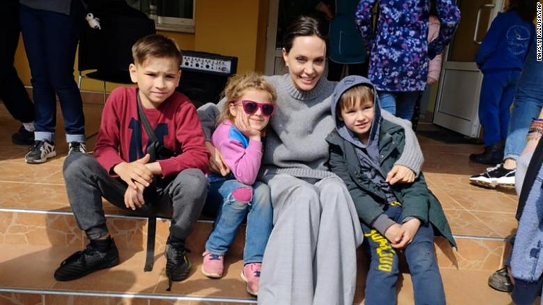 Angelina Jolie visits residents at boarding school and medical institution in Ukraine