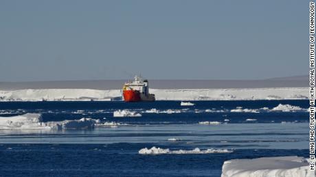 Nathaniel B. Palmer ship among icebergs.   Credit: Ms. Li Ling PhD student at KTH Royal Institute of Technology