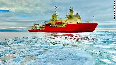 Nathaniel B. Palmer ship among icebergs.  Credit:  Dr. Patricia Yager