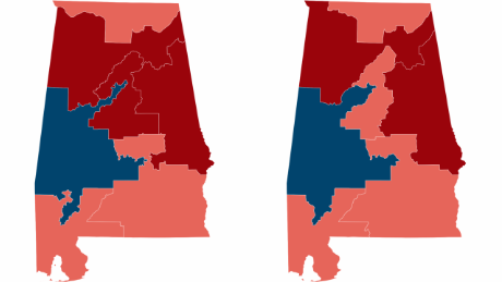 The old and new congressional maps after redistricting for the census in Alabama